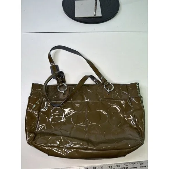 COACH Patent Leather Embossed Shoulder Bag # F17728 Green